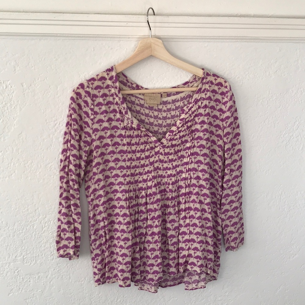 Anthropologie purple print v-neck blouse
